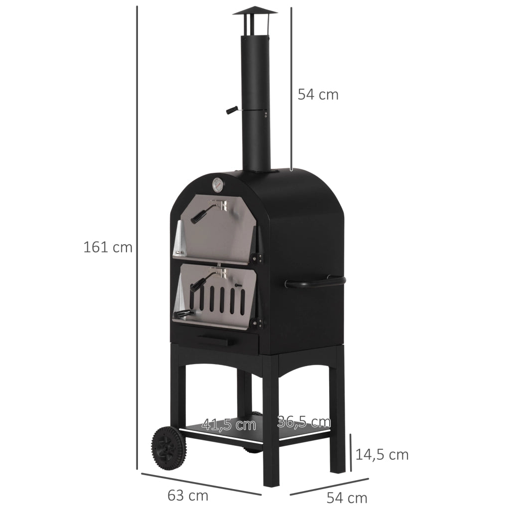 Forno Pizza a Carbone per Esterno ¨C zephmum ¨C Grigio Nero con Ruote e Termometro