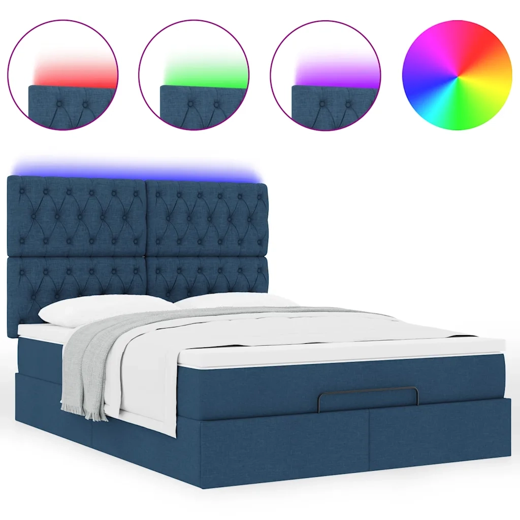 Struttura Letto Pouf con Materasso Blu 140x190 cm in Tessuto