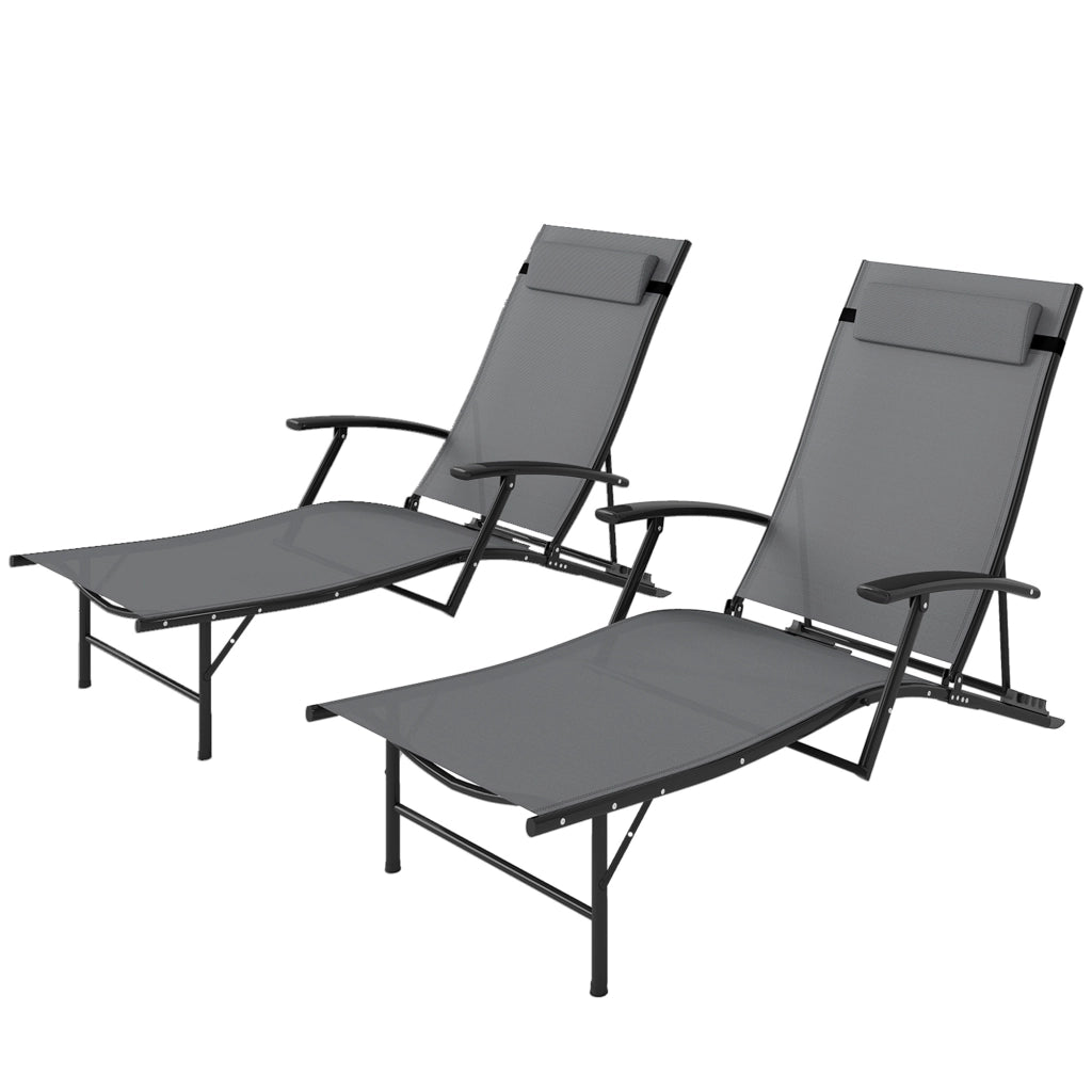 Sdraio da Giardino Pieghevoli 2 Pezzi con Cuscino e Schienale Regolabile ¨C Minimal ¨C Grigio