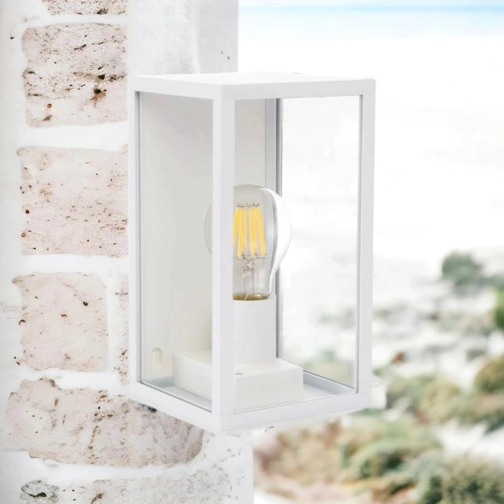 Applique lanterna Bianca da Parete IP44 E27, Lampada Esterna in Alluminio, Illuminazione per Ingresso, Vialetti, Patii