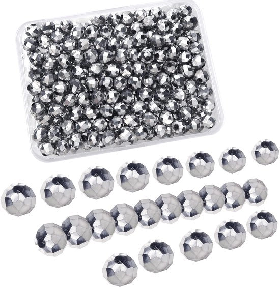 Collana in vetro cristallo 220 pezzi - Argento - Rondi 6 mm - Vetro cristallo - Collane per gioielli - Fai da te - Collane per gioielli