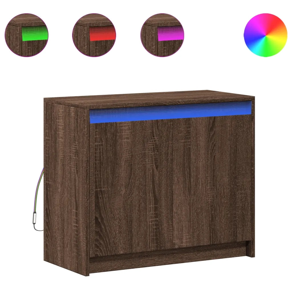 Credenza | Madia | Buffet da pranzo | Armadio da pranzo con LED Rovere Marrone 72x34x61 cm Legno Multistrato