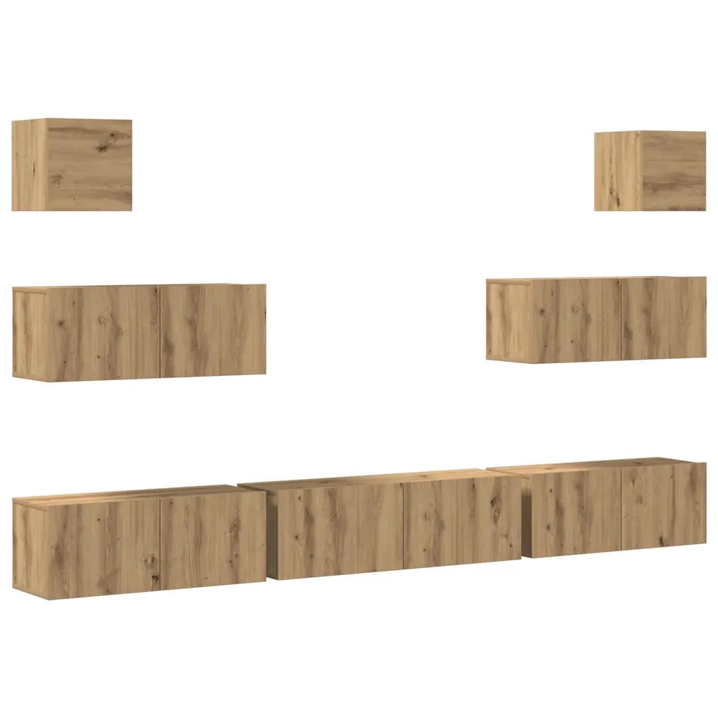Set Mobile TV 7 pz | Armadietto TV | Mobile Porta TV Montato a Parete Rovere in Legno Multistrato