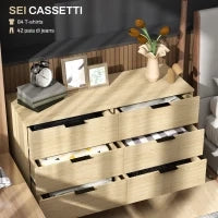 Cassettiera 6 Cassetti in Legno per Camera da Letto e Ingresso, 110x40x75cm, Rovere