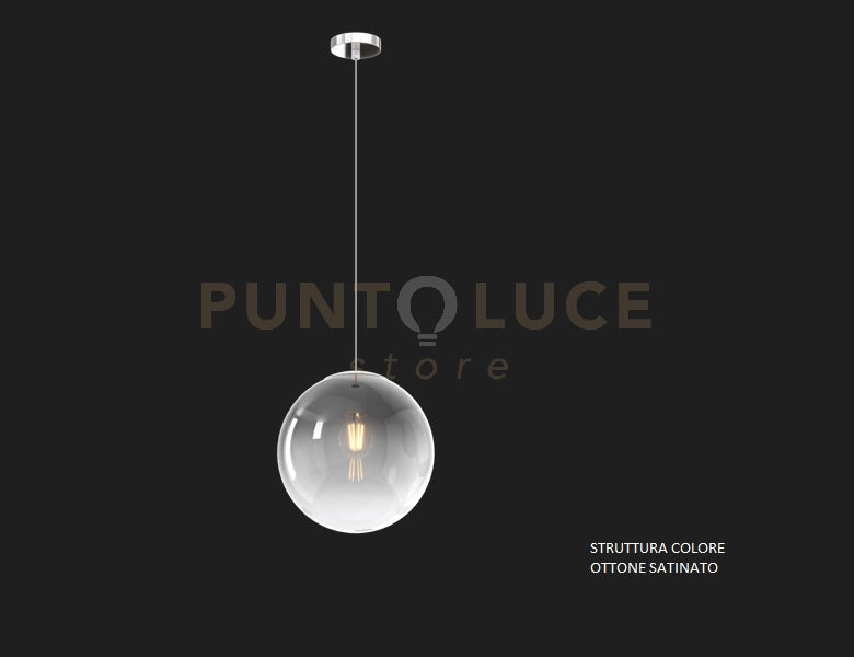 SOSPENSIONE OTTONE SAT. 1 LUCE VETRO MEDIO FUME' 1194OS-S25-FU