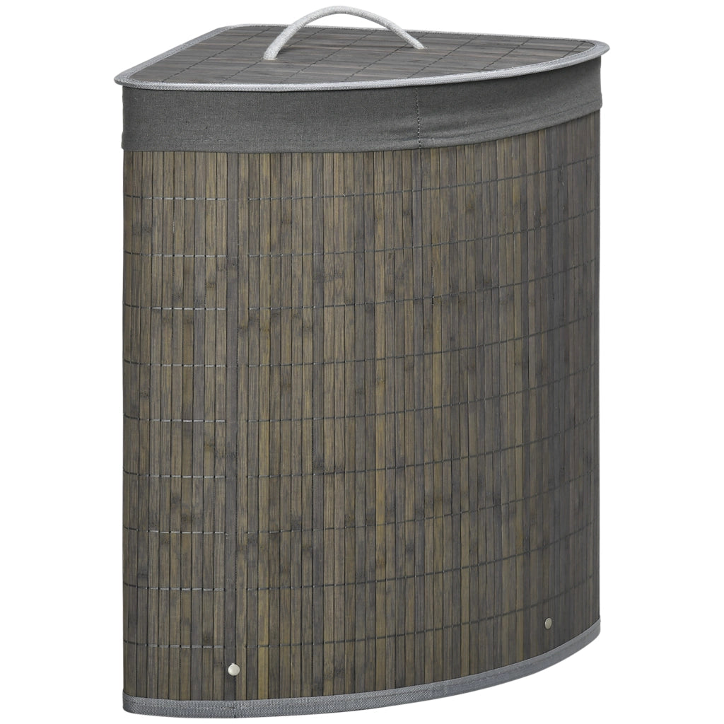 Cesto portabiancheria in bambù 55 L con coperchio e sacco interno estraibile, 38 x 38 x 57 cm, grigio