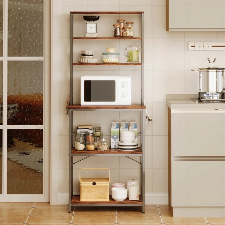 Scaffale multifunzionale, mobile da cucina vintage marrone loft, 6 ripiani, 166 cm