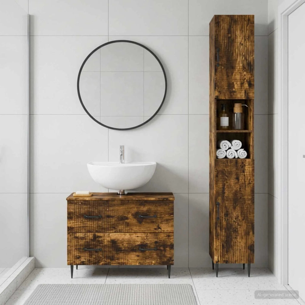 Set di Armadi da Bagno da 2 Pezzi HAARLEM Rovere Fumo