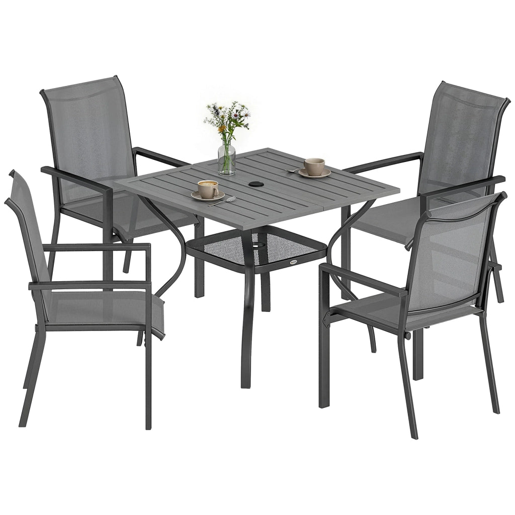 Set da Giardino 5 Pezzi in Acciaio con Tavolo e Sedie Impilabili ¨C Zephmum ¨C Grigio