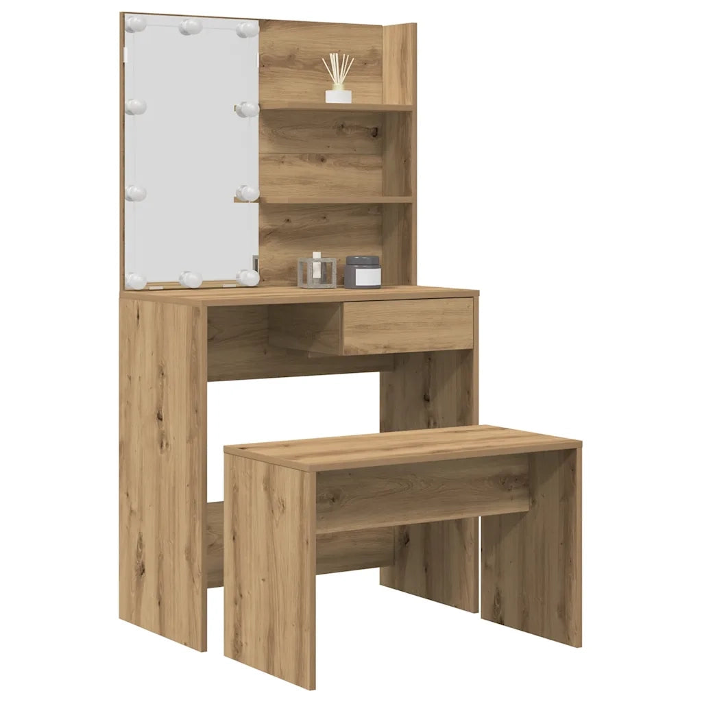 Set Toeletta con LED Rovere Artigianale in Legno Multistrato 3329184