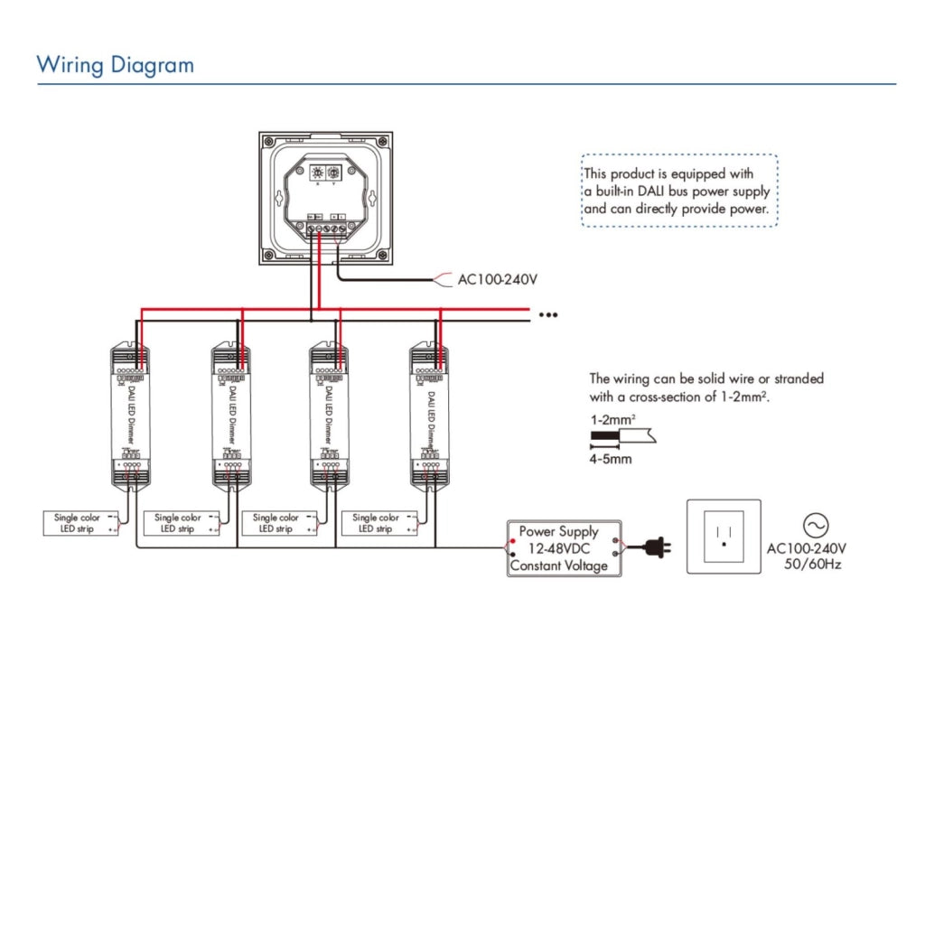 Pannello Touch DALI Bianco, Alimentatore Bus Integrato, 16VDC Max 100mA, 1 Zona 4 Scene, Touch Slider, Per Dimmer DT6, 86X86mm Per Scatola 502