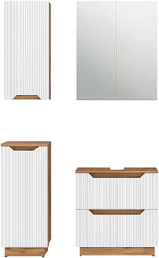 Set di mobili da bagno Lotta, Rovere/bianco a strisce, 4 parti