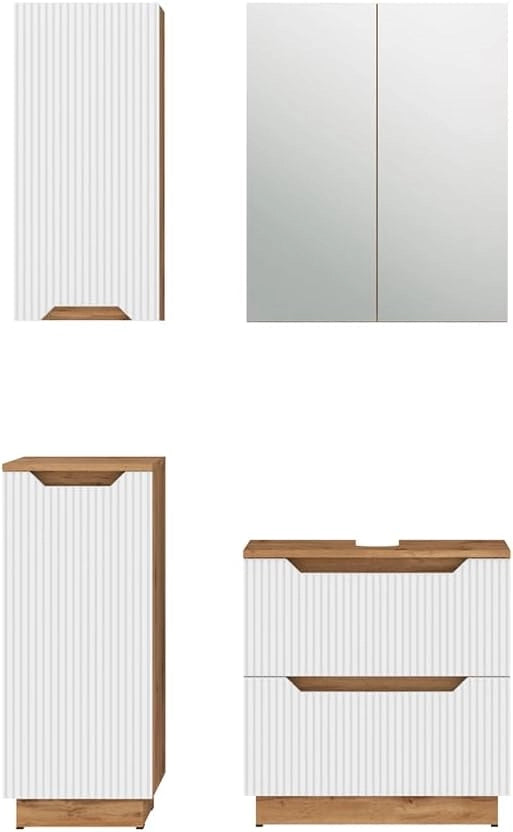 Set di mobili da bagno Lotta, Rovere/bianco a strisce, 4 parti