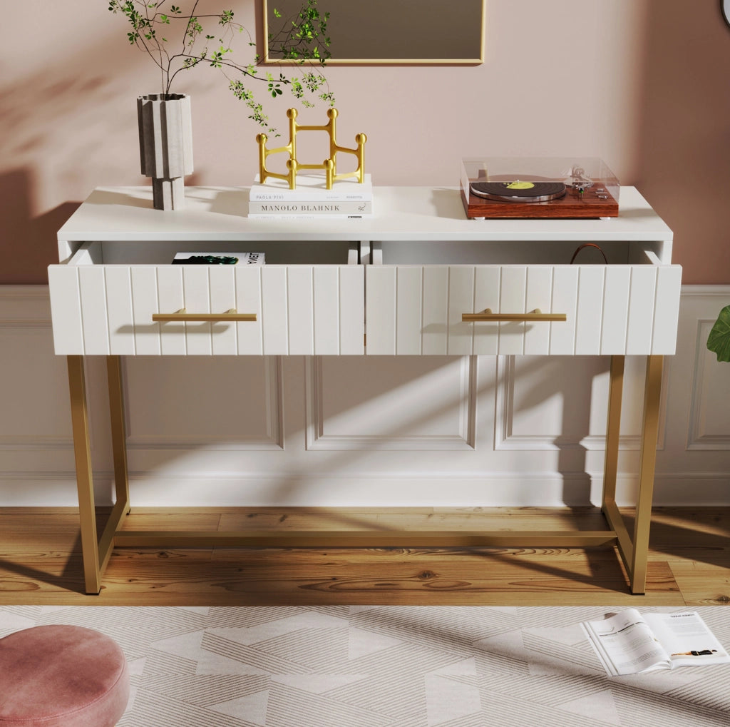 Toeletta bianca moderna con 2 cassetti, 100 x 45 x 75 cm