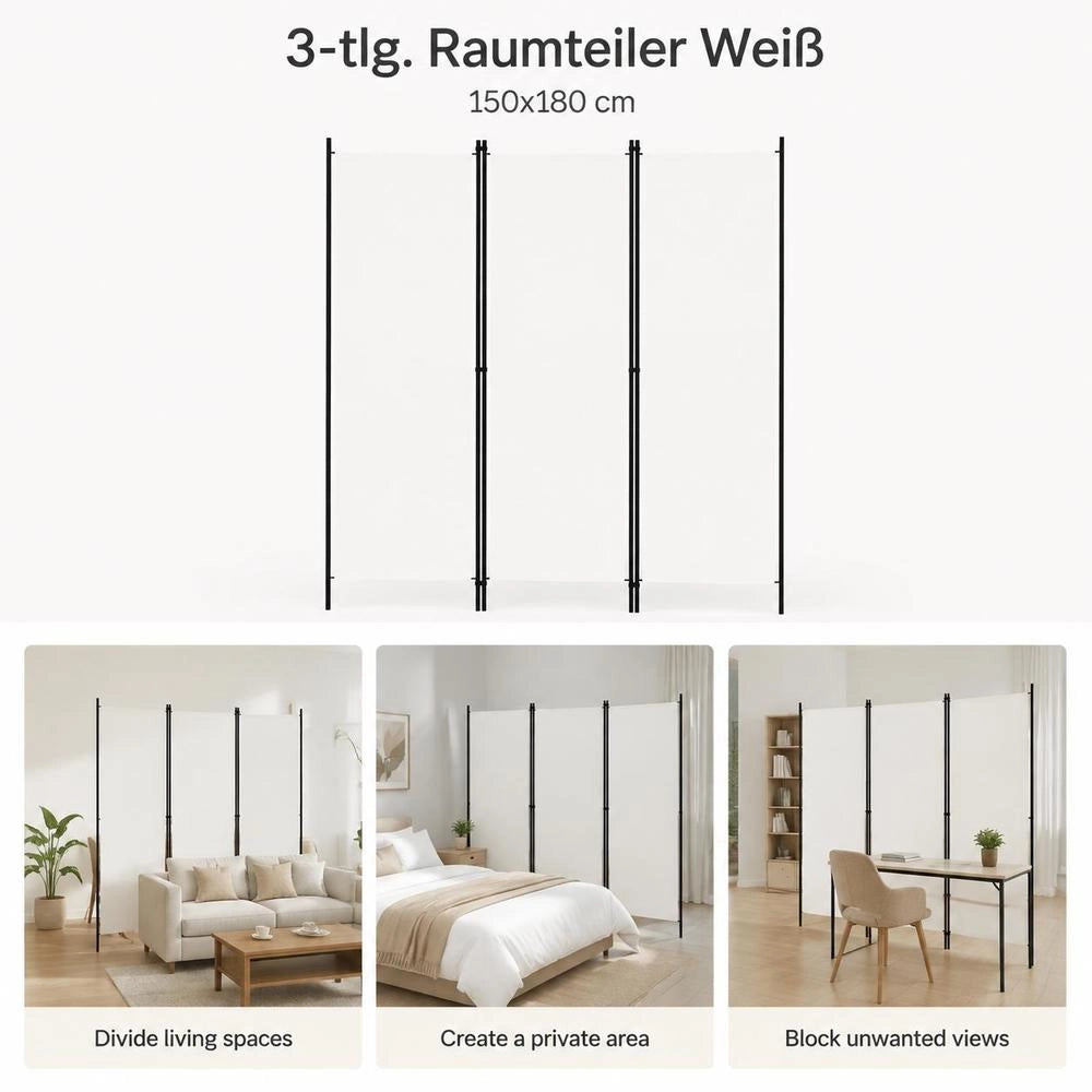 3-piece Room Divider, White, 150x180 Cm