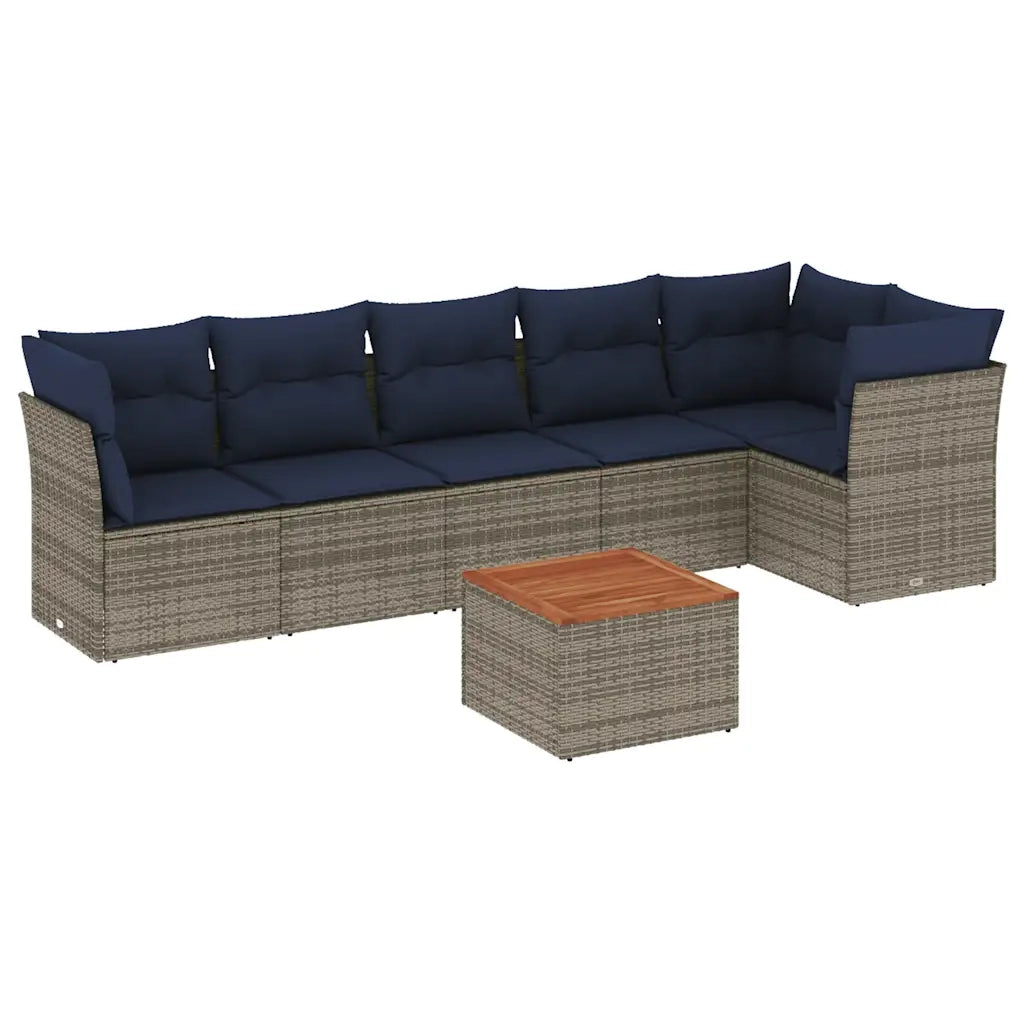 Set Divani da Giardino 7 pz con Cuscini Grigio in Polyrattan