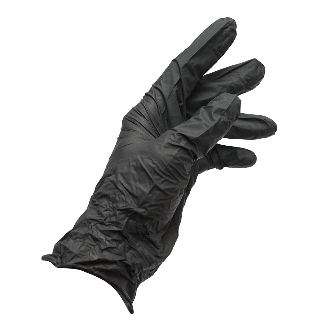 Guanti in nitrile neri senza polvere con texture antiscivolo sulle dita, taglia XL 100 pezzi/scatola