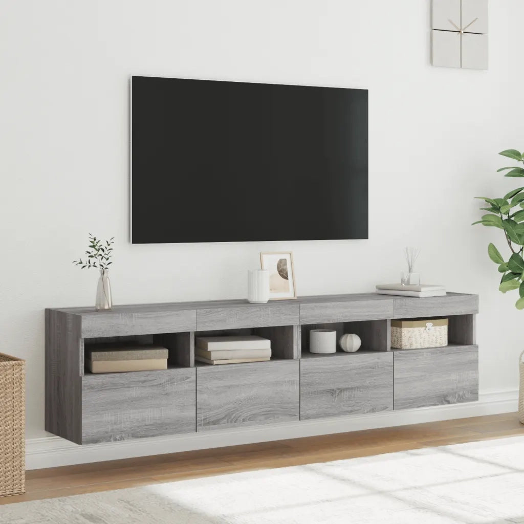 vidaXL Mobili TV a Parete con Luci LED 2pz Grigio Sonoma 80x30x40 cm
