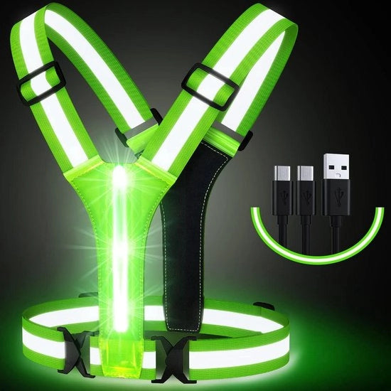 Vestone LED USB ricaricabile per corsa con indicatori di sicurezza e strisce riflettenti, 3 modalità di illuminazione.