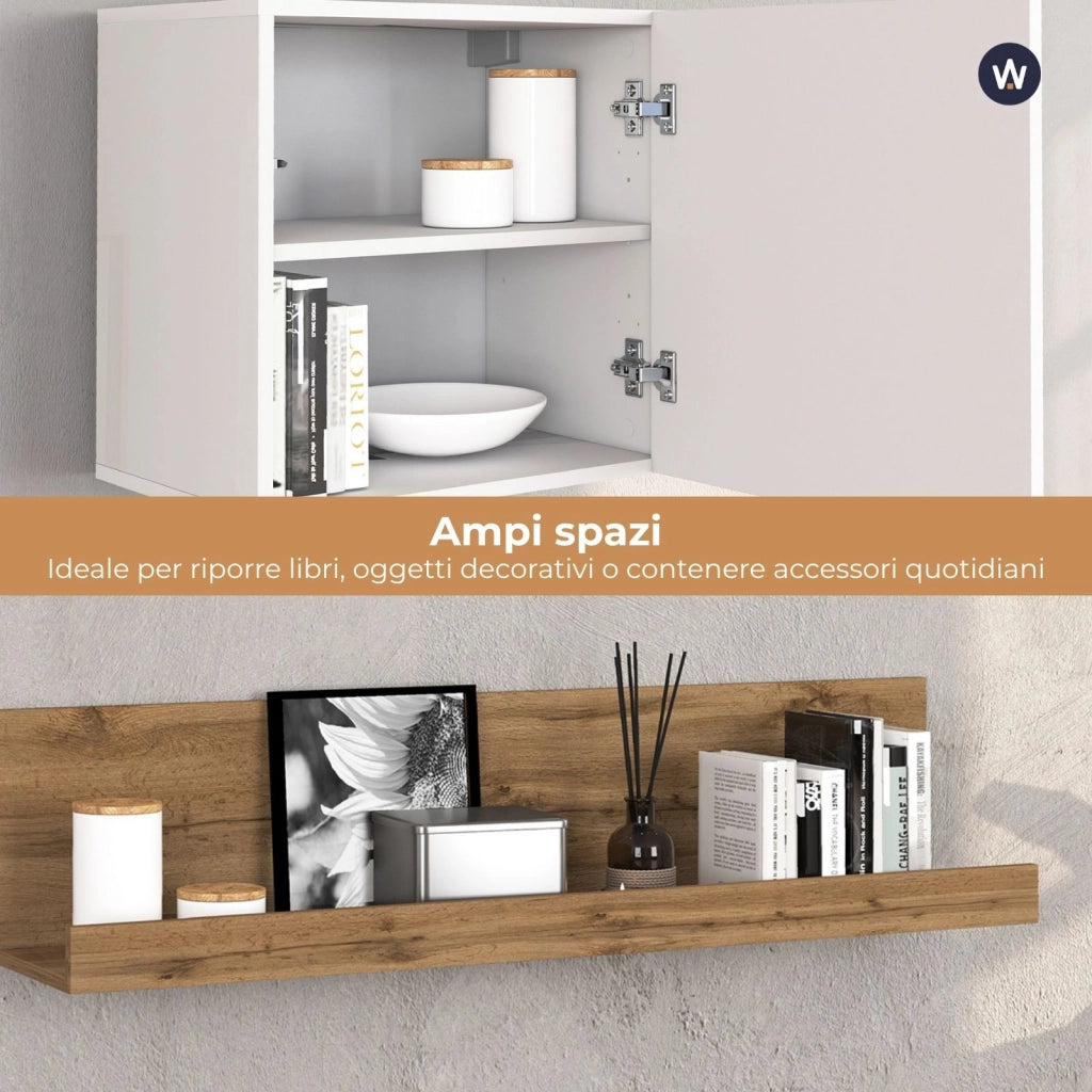 WHOUS Parete attrezzata Chronos set soggiorno bianco Lucido e rovere 180/290x40 cm