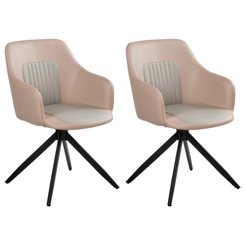 Set di 2 sedie da pranzo girevoli Rivestimento in ecopelle beige sabbia Base con gambe in metallo Sala da pranzo
