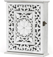 Cassettone in legno con 6 ganci - stile vintage bianco - 27 x 21 x 7 cm