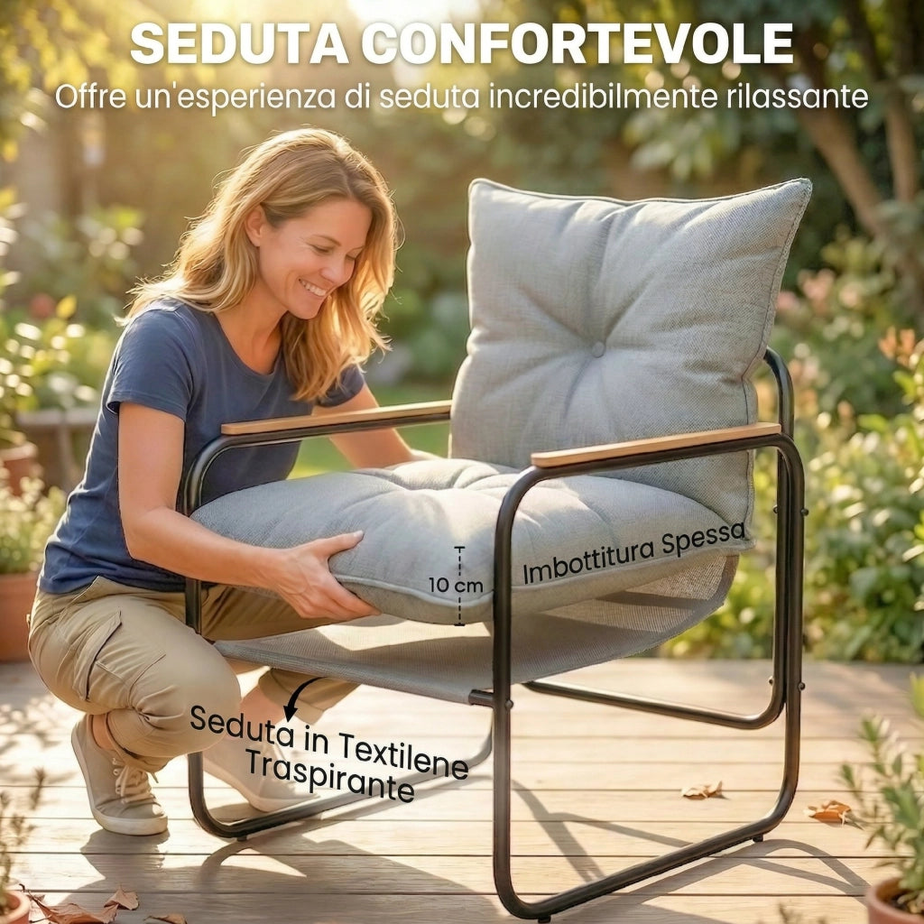 Set Bistr¨° 3 Pezzi. Mobili Esterno Metallo con Cuscini. Grigio Scuro
