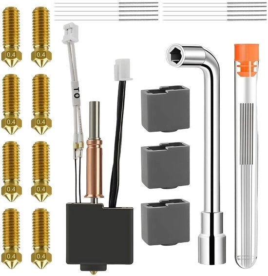 Kit di Testa Calda per Stampante 3D - Alta Precisione - Pezzi di Testa in Ottone - Diametro 0,4 mm - Coperture in Silicone - Aghi di Pulizia - Dimensioni 16 x 11 x 2 cm - Testa di Stampante 3D