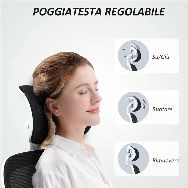 SEDIA DA UFFICIO GIREVOLE CON POGGIATESTA E ALTEZZA REGOLABILI BRACCIOLI RIBALTABILI E INCLINAZIONE NERO