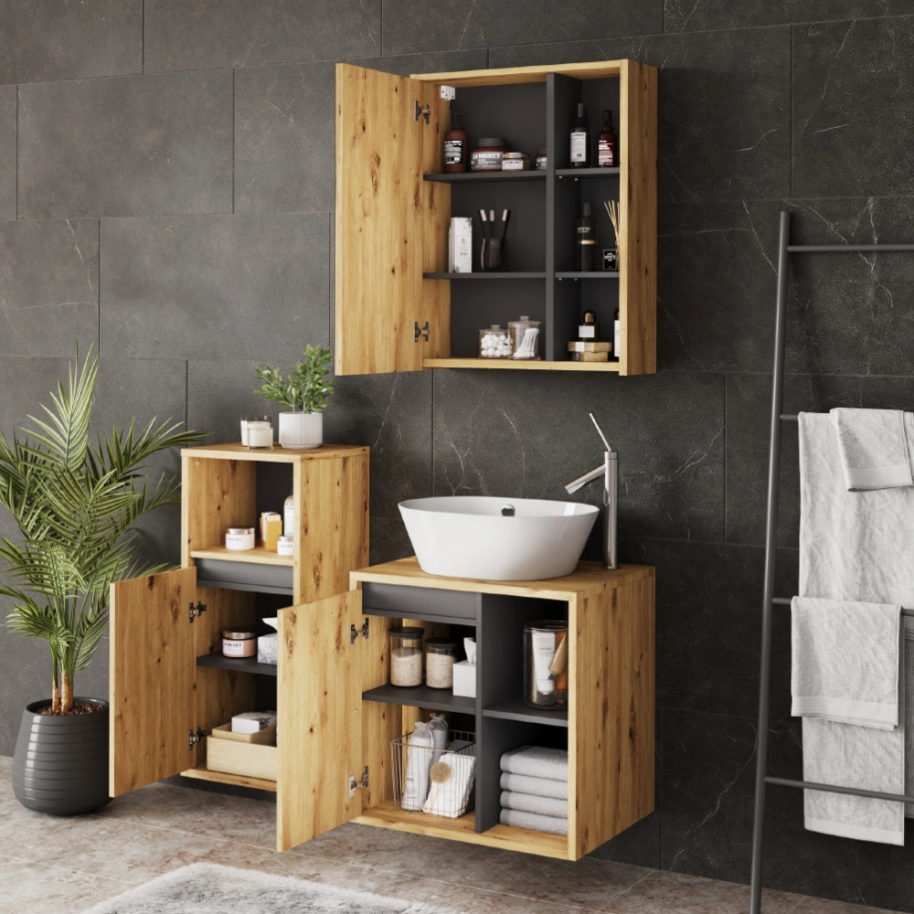Vicco Set di mobili da bagno Artigiano/grigio 3 parti