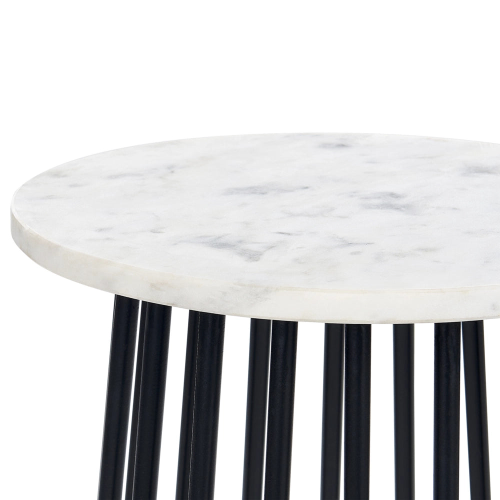 Tavolino con piano in marmo bianco e struttura in metallo nero 36 x 36 cm Rotondo Soggiorno moderno Glam Camera da letto