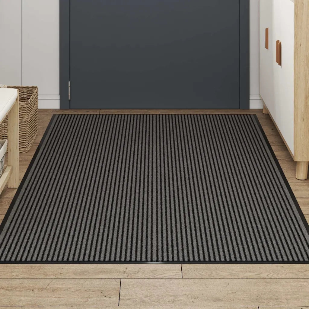 Zerbino | Tappetino a Strisce Nere e Grigie 115x200 cm