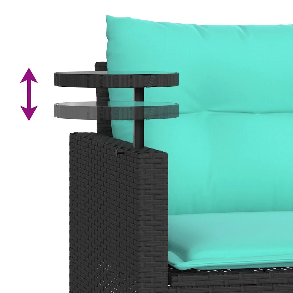 Set Divani da Giardino 3 pz con Cuscini Nero in Polyrattan 365466