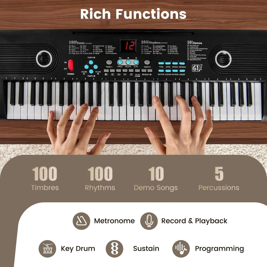Pianoforte Digitale 61 Tasti Pieghevole, Tastiera Elettronica con Microfono e Leggio, Pianola Portatile con Borsa per il Trasporto per Principianti (Nero)