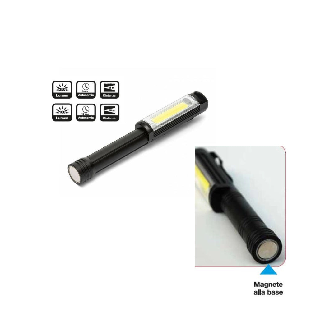 Torcia in alluminio nero con magnete e clip di fissaggio 3 batteria aa incluse