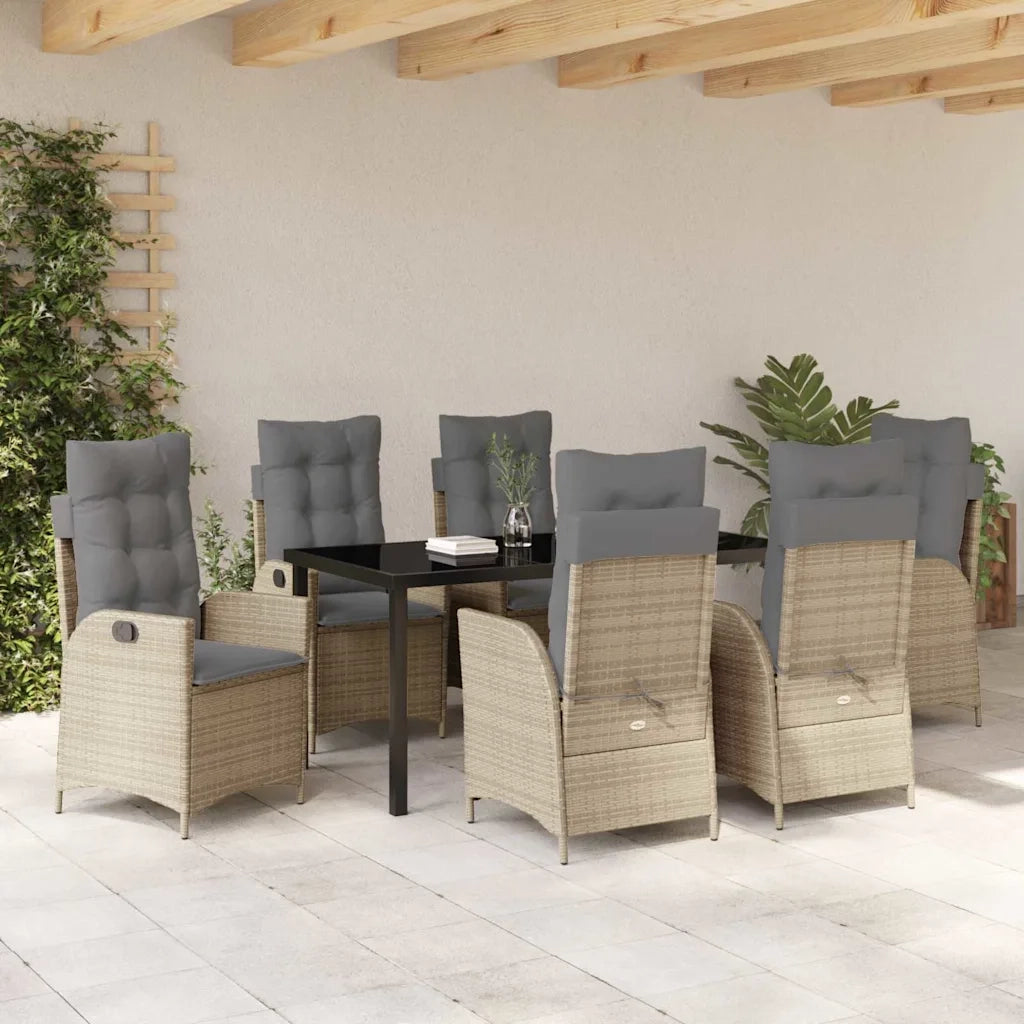 Set da Pranzo per Giardino con cuscino 7 pcs Beige polyrattan 3380516