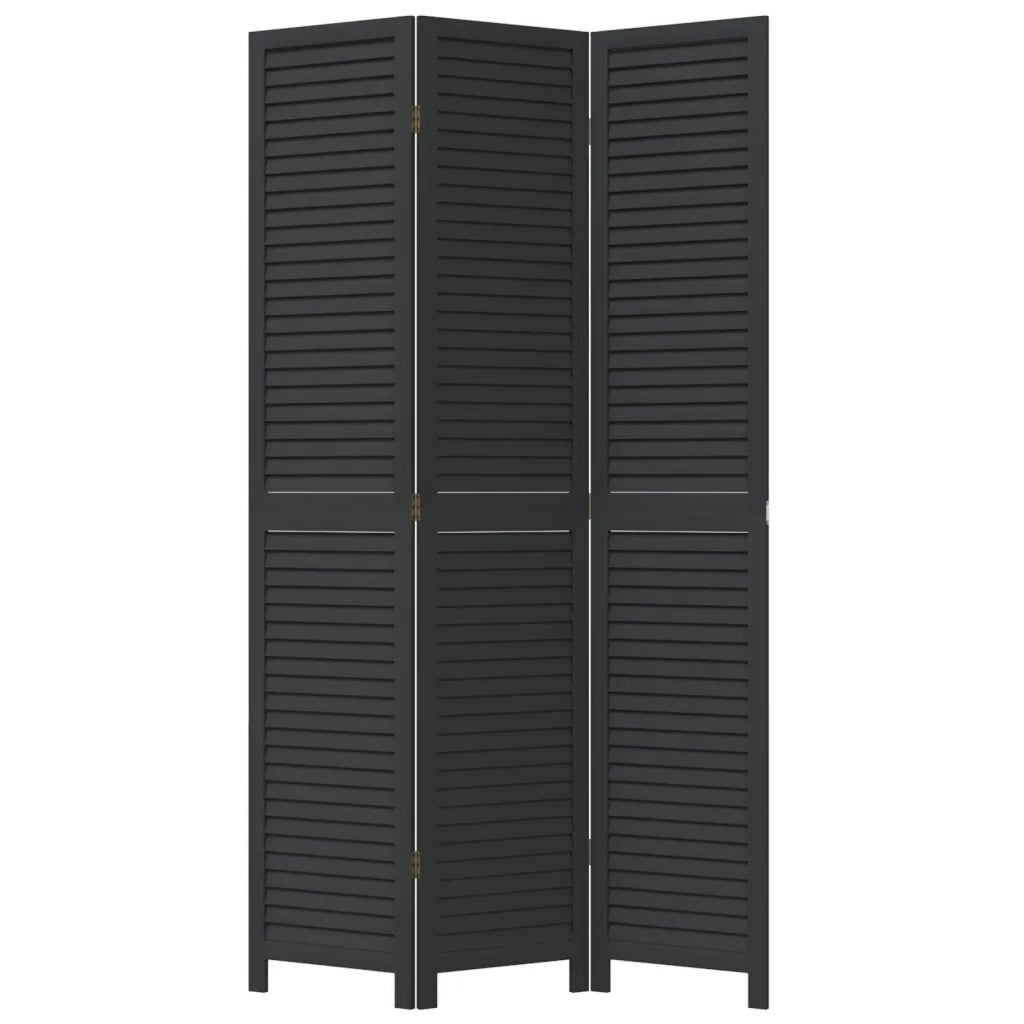 Divisorio Ambienti 3 Pannelli Nero Legno Massello di Paulownia 358847