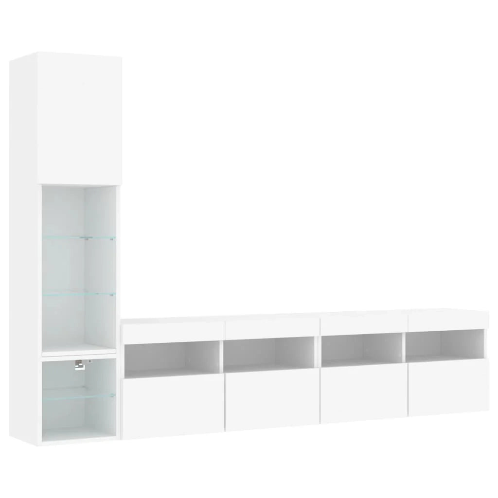 Mobile TV multimediale mensola TV credenza TV sala da pranzo soggiorno camera da letto con LED 4 pezzi legno ingegnerizzato bianco 02_0029327