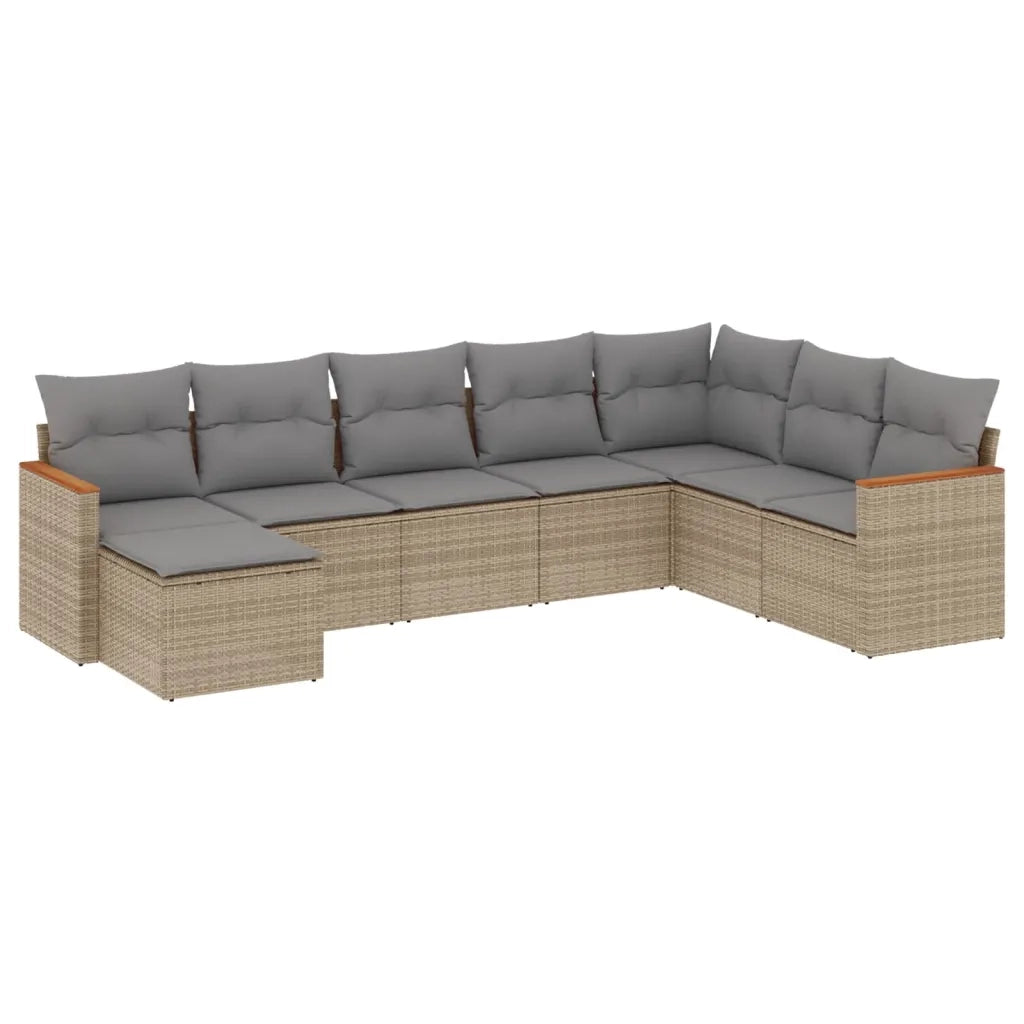 Set Divano da Giardino 8 pz con Cuscini Beige in Polyrattan