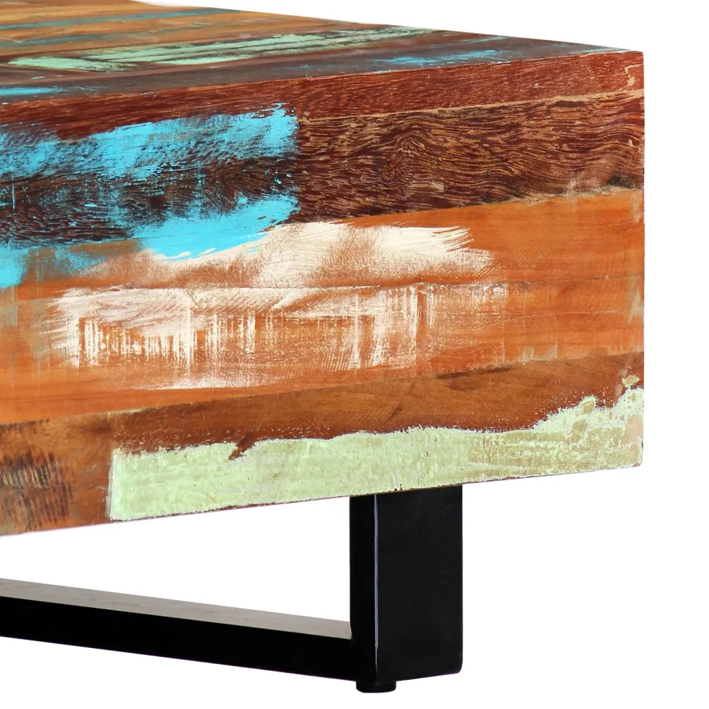 Tavolino da CaffÃ¨ 120x50x30cm Legno Massello Recuperato Acciaio cod mxl 19777
