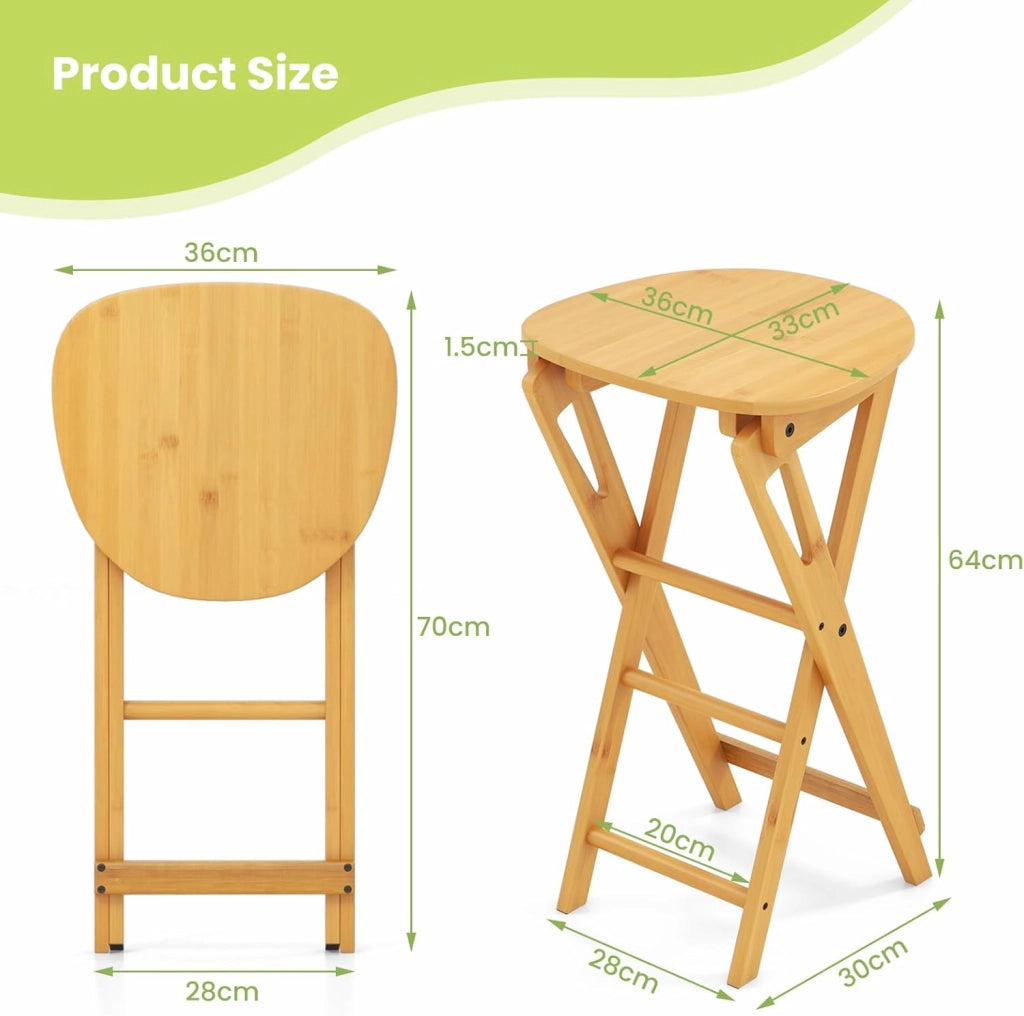 Sgabello da Bar Pieghevole in Bambù con Poggiapiedi Ergonomico, Set di 2 Sedie Confortevole Per Bar,Soggiorno, Sala da Pranzo, Bar, 36x33x61 cm (non Schienale)