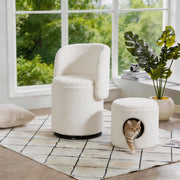 Fauteuil girevole con spazio contenitore e seduta imbottita in teddy per camera da letto e sala da pranzo bianco