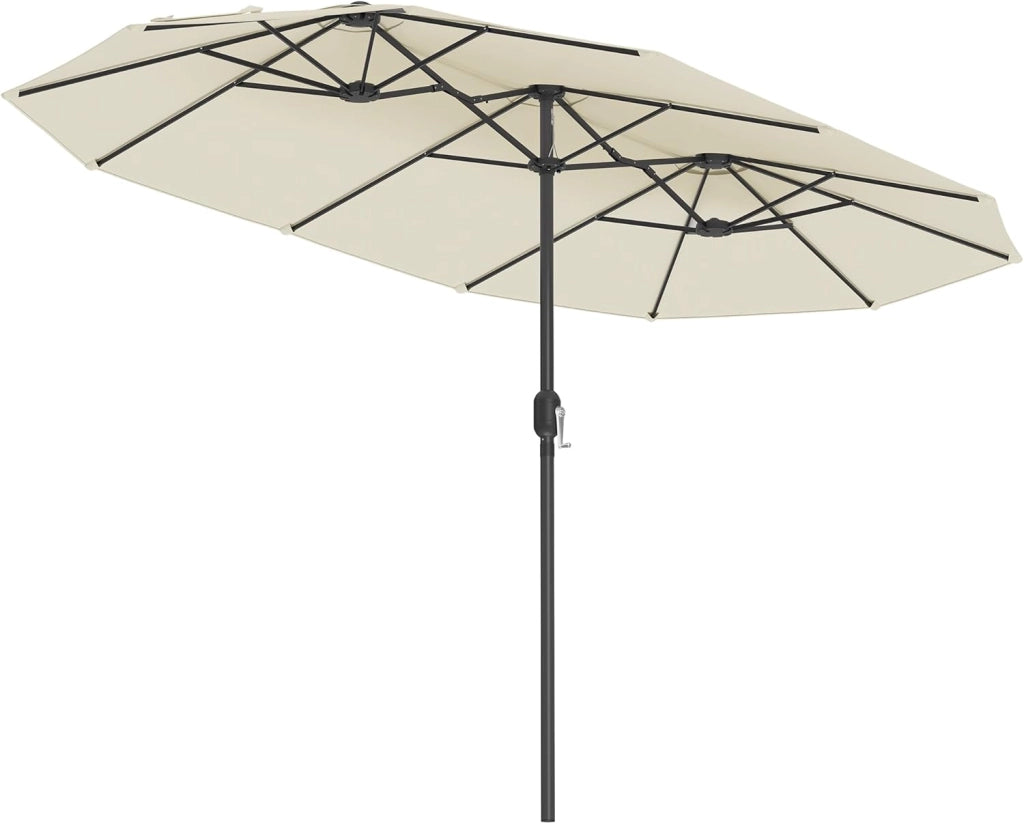 SONGMICS Ombrellone Doppio da Giardino, Parasole di 460 x 270 cm, Extra Grande, UPF50+, con Manovella, per Mercato Esterno Terrazzo, Base non Inclusa, Tortora GPU36BR