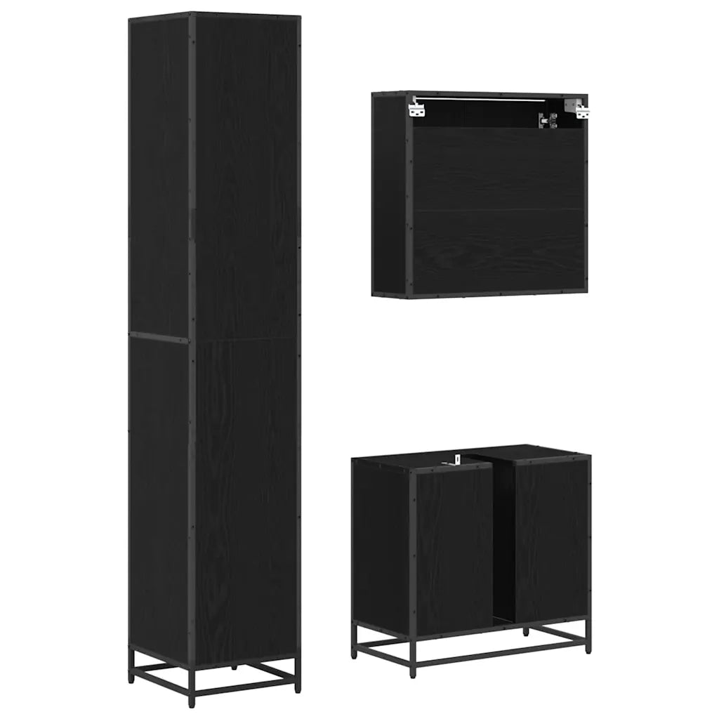 Set di mobili per il bagno 3 pcs Rovere Nero Legno multistrato 3402550