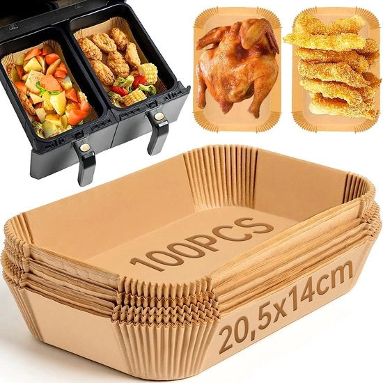 Papel per forno aerea per Airfryer, 20,5 x 14 cm, rettangolare, senza BPA, per Airfryer Dual Zone 7,6-10L - 100 fogli di carta per forno aerea