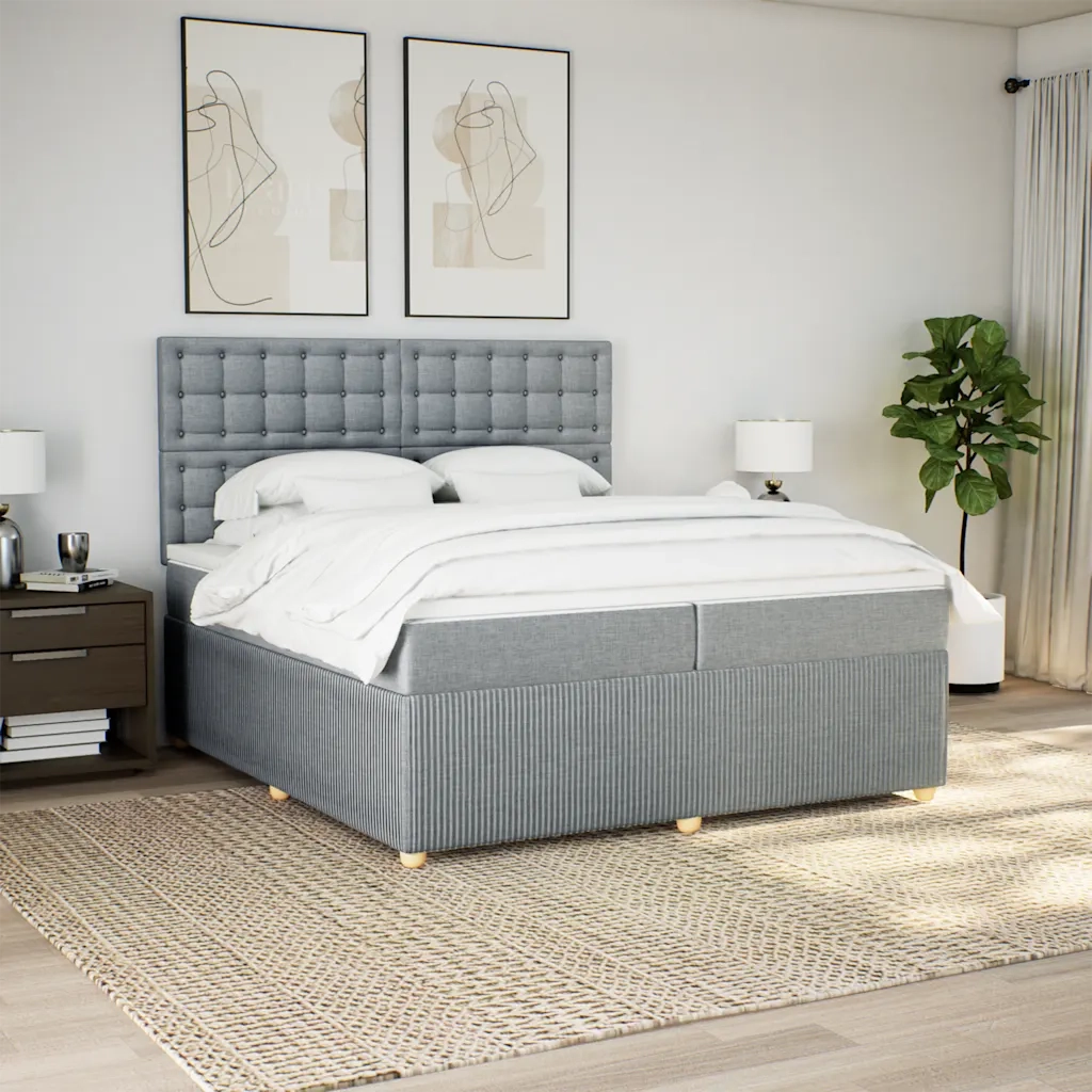 Giroletto a Molle con Materasso Grigio Chiaro 200x200cm Tessuto