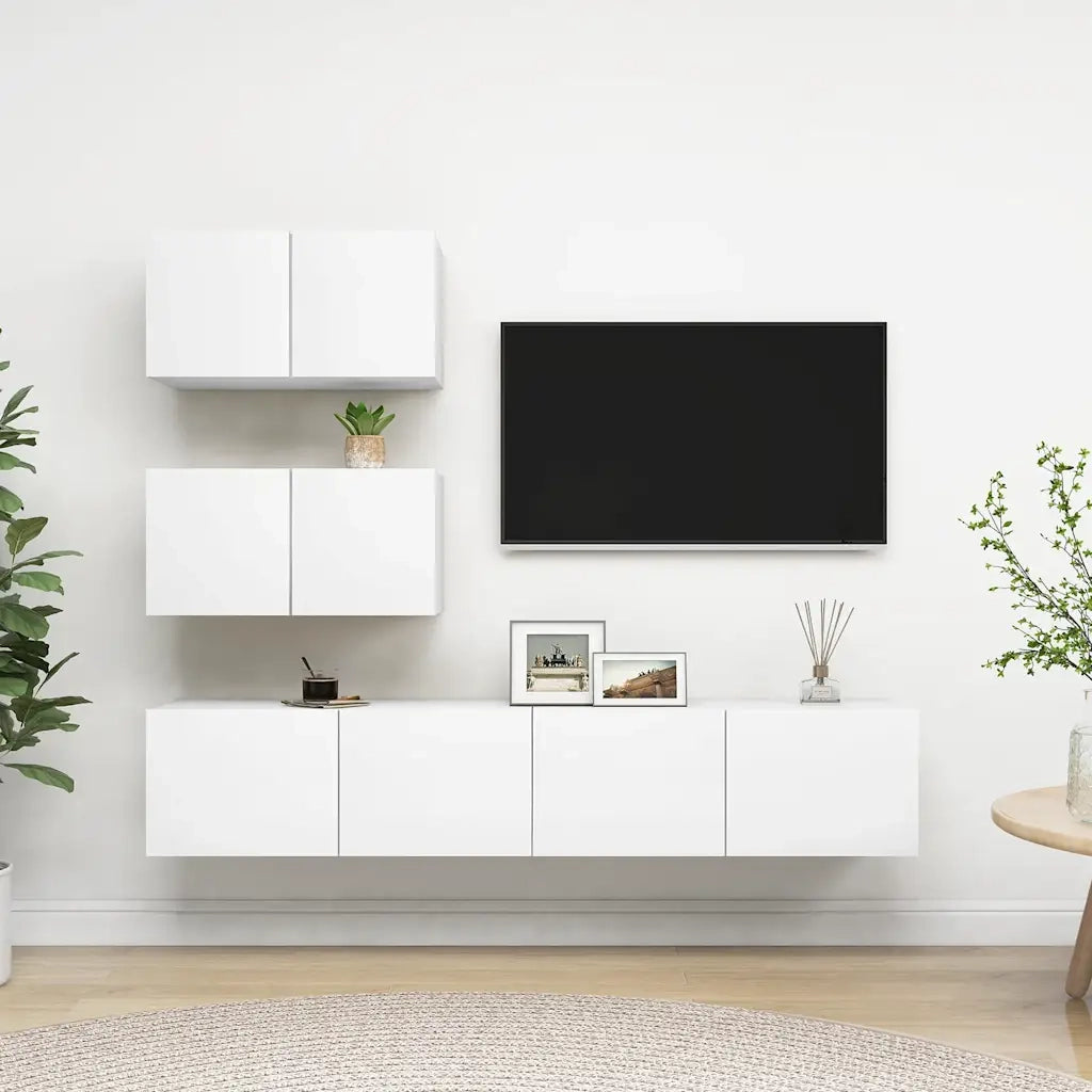 Set Mobili Porta TV 4 pz Bianco in Legno Multistrato 3078710