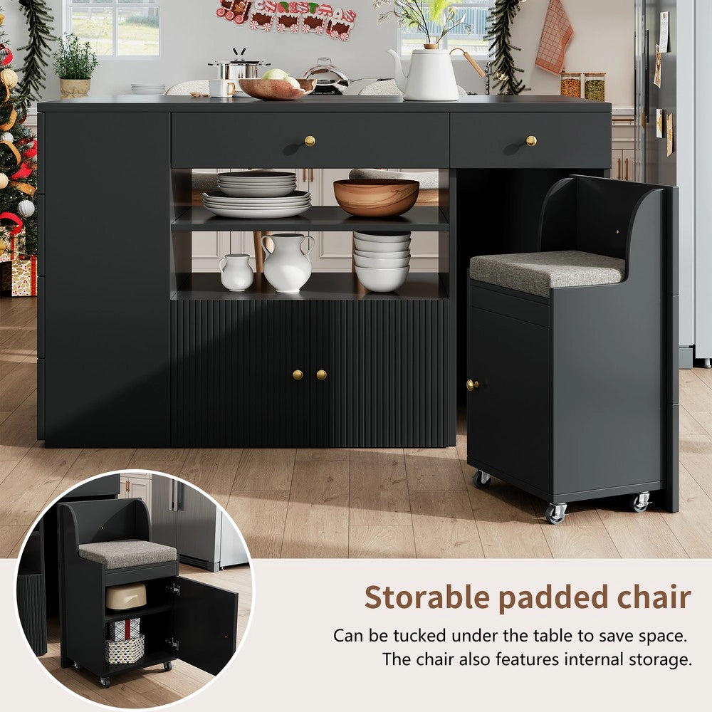 Isola Cucina con Sgabelli e Cassetti ¨C Xylo ¨C Bianco/Nero, 140x40x89 cm