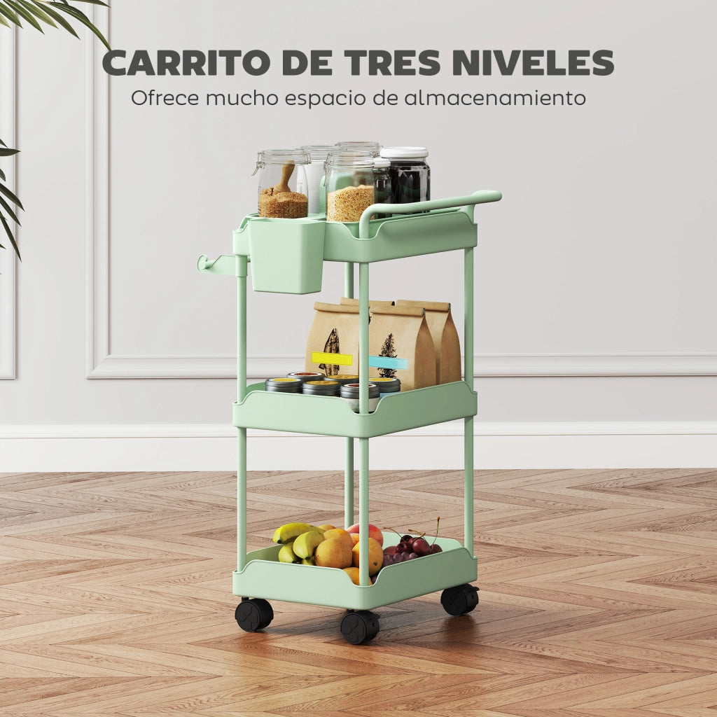 Carrello da cucina a 3 livelli con cesti estraibili ¨C zephmum ¨C verde