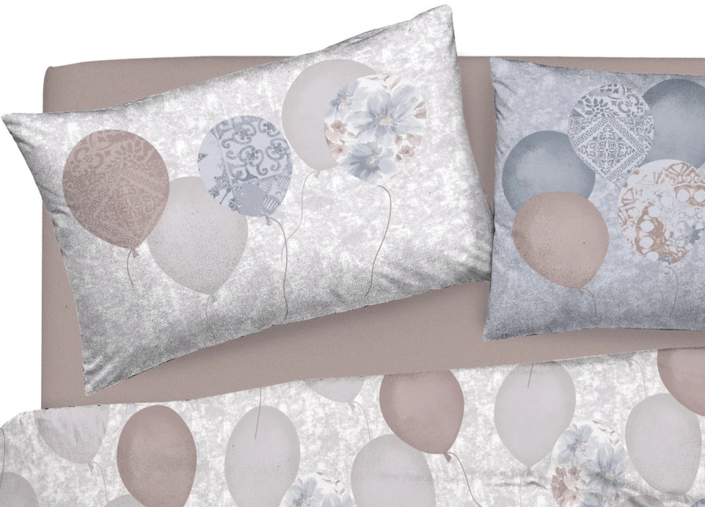 Copripiumino Sacco Piumone Pensieri Delicati Cotone Disegno Palloncini - Singolo - Grigio